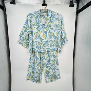 Piyama Womens Peta Sleep Set Pajamas 3/4 Sleeves Cropped XXXL Aurora Blue Retro